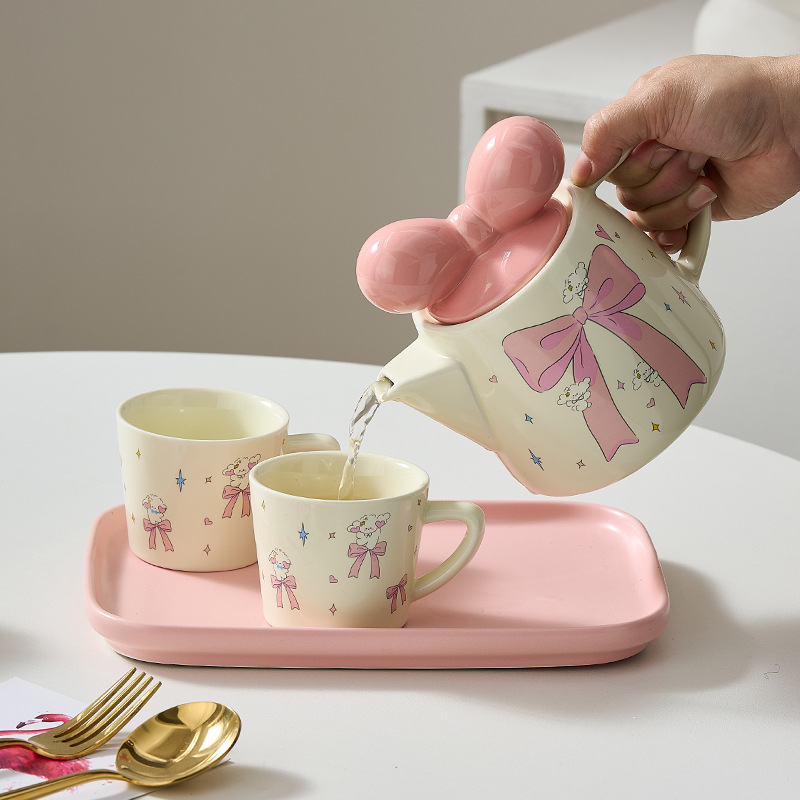 Juego de té de cerámica Tetera de flores de kung fu para niñas, hervidor de agua frío con filtro resistente al calor lindo, taza de agua iNS, tetera