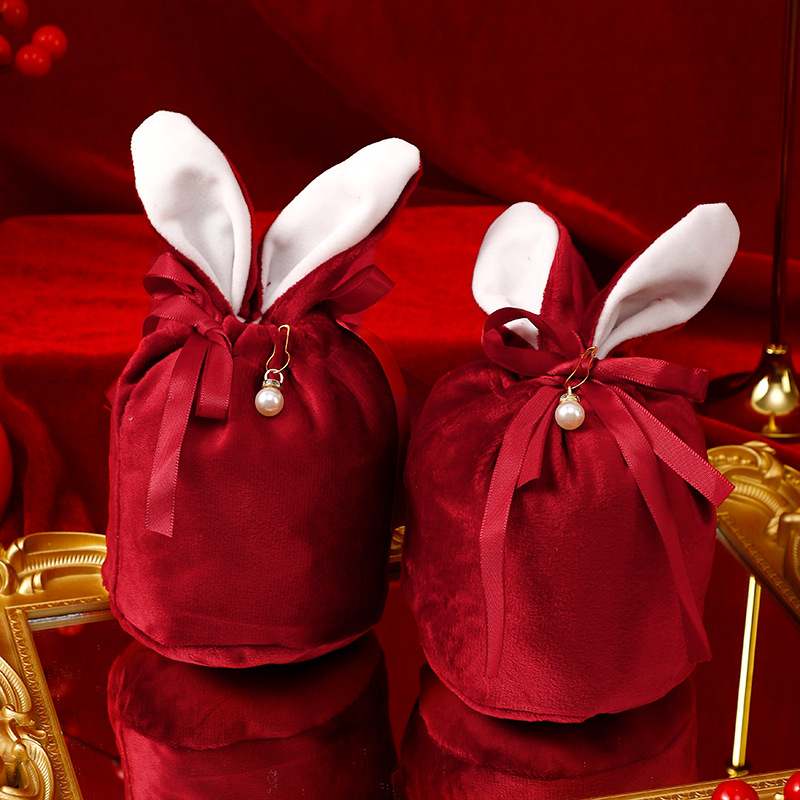 Nueva bolsa de dulces de terciopelo de orejas de conejo caja de regalo caja de dulces de boda caja de dulces de boda dama de honor regalo creativo