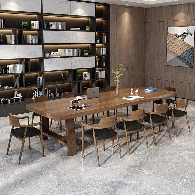 Large Solid Wood Staff Desk Simple Company Dark Conference Table Office Workstation Desk and Chair Combination