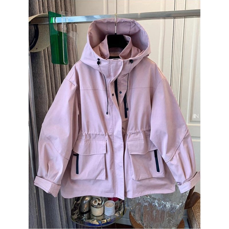 High-End Workwear Style Hooded Jacket Windbreaker Loose Mid-Length Jacket Women's 2025 Spring & Fall New Style