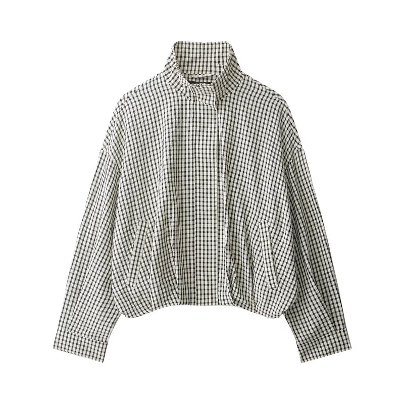 Foreign Trade Wholesale Spring New European and American Style Plaid Pilot Loose Jacket 3046041093 Foreign Trade Wholesale Spring New European and American Style Plaid Pilot Loose Jacket 3046041093