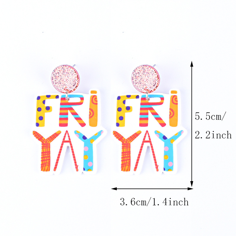 15g Weight Drop Earrings Classification 1 Pair Quantity Holiday, Daily Occasion Acrylic Material Letter Pattern Women's Gender Printing Design Simple Style, Classic Style Style 1 Pair Simple Style Classic Style Letter Printing Arylic Drop Earrings 6