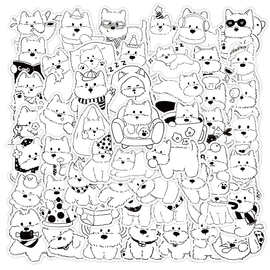 3000张不重复贴纸线条狗狗线条猫猫创意动物贴画手绘插画防水贴纸