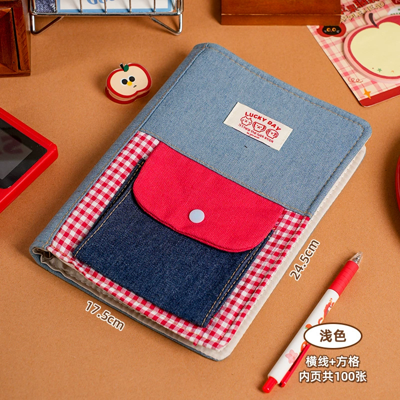 Notebook patchwork denim fabric A5, cloth cover with pockets, cute creative design