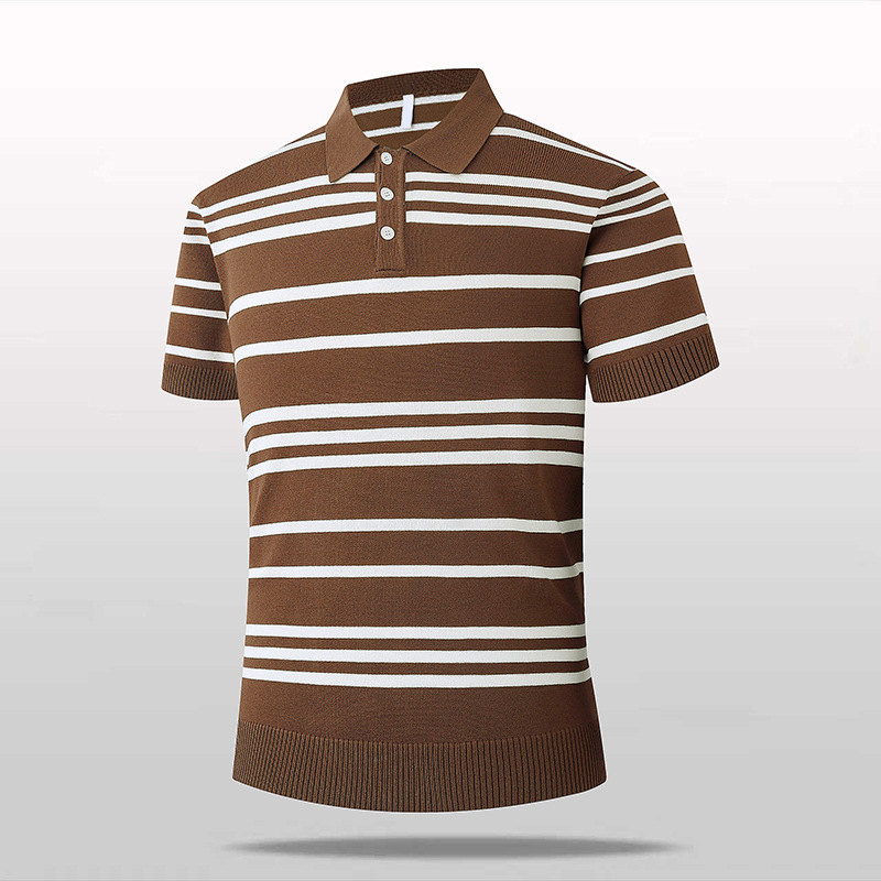 Polo camiseta de punto camiseta de manga corta hombre con solapa rayas viejas camisetas de hielo de negocios de verano fábrica transfronteriza al por mayor