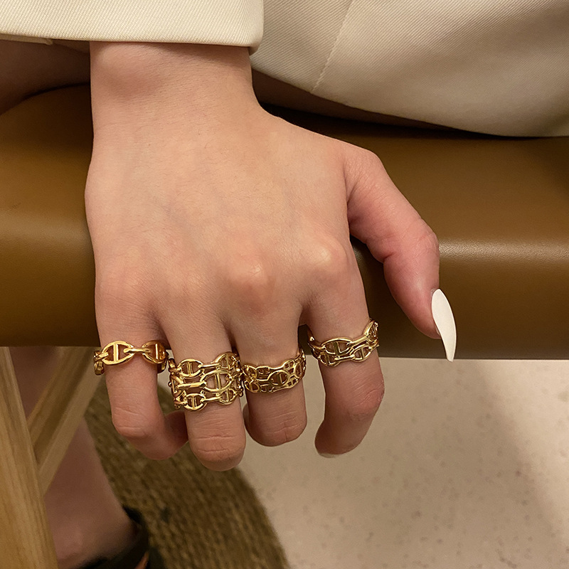 潮人街拍豬鼻子戒指纏繞幾何型女生開口指環優雅氣質個性飾品港風