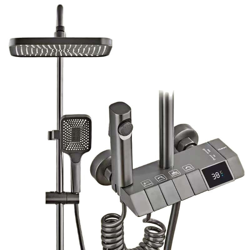 Gunmetal Digital Display Shower Set Bathroom Beveled Five-Year Warranty Quality Goods Manufacturer Wholesale Showerhead