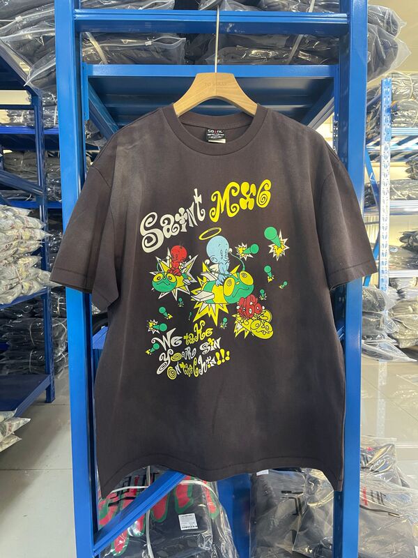 高品質 SAINT MICHAEL ICON ウォッシュ加工 オールド半袖 アメカジ レトロ プリント カップル Tシャツ 男女兼用|undefined