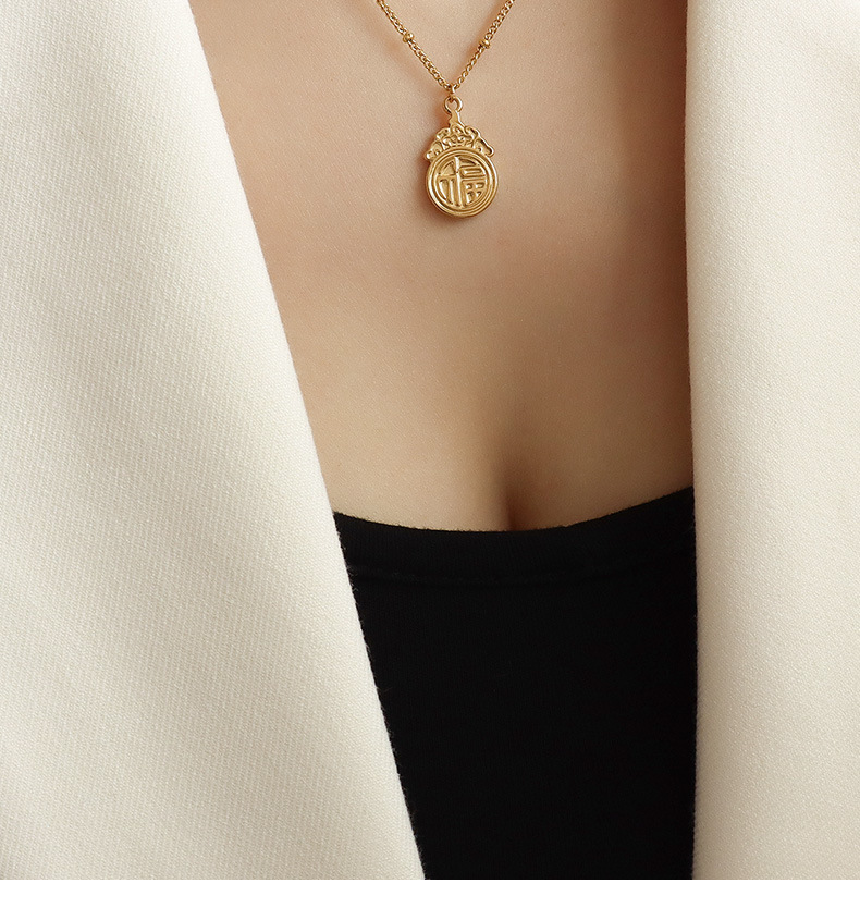 Chinese Style Jewelry Good Luck Fortune Ancient Style Pendant ins Style Simple Necklace Women's Titanium Steel Gold Clavicle Chain Accessories_voghion.com