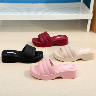 High-Heeled Slippers for Women, Versatile for Outdoor Wear, Summer Chunky Heel Platform Height-Increasing Summer Sandals, Thick-Soled Women's Shoes, Slip-On Sandals