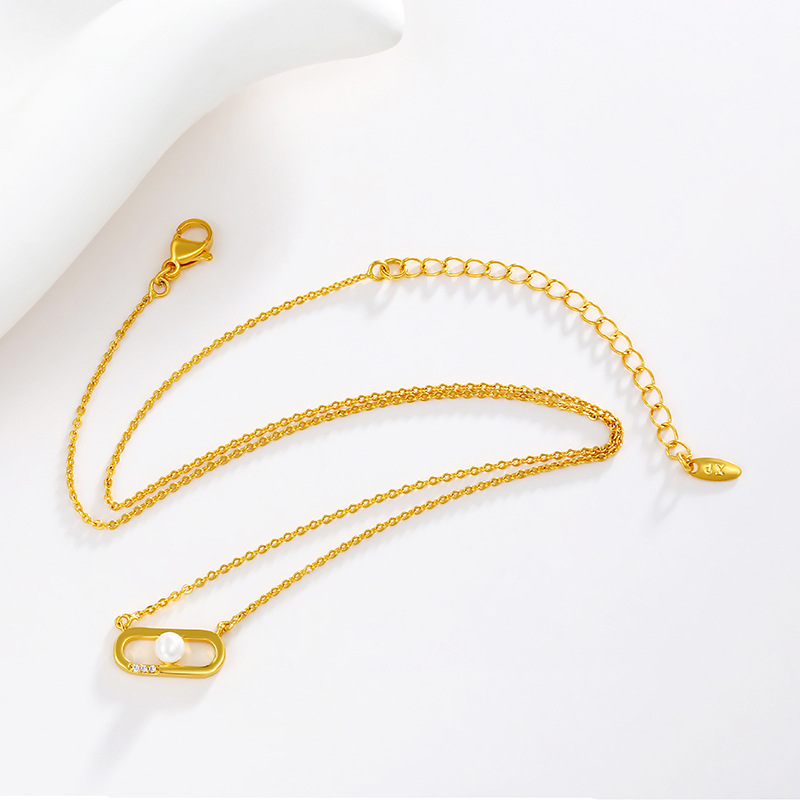 Xuping joyería elíptica simple cadena de clavícula geométrica nicho temperamento europeo y americano collar de perlas joyerías de otoño y invierno mujeres
