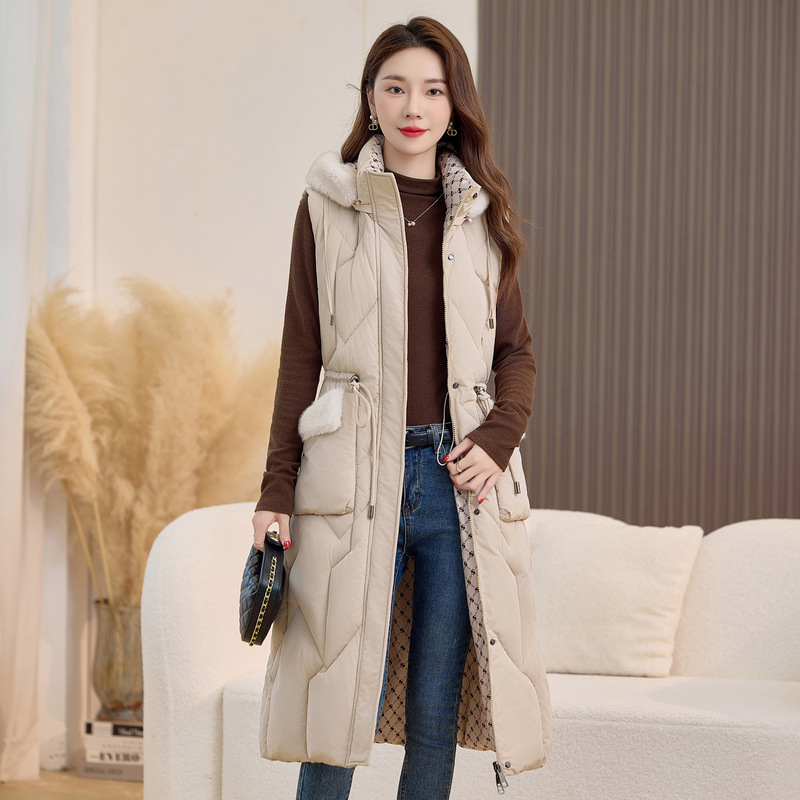 Down Cotton Vest Women's Vest 2024 Autumn and Winter New Korean Style Outer Wear Long Over-The-Knee Large Size Vest Vest Outer