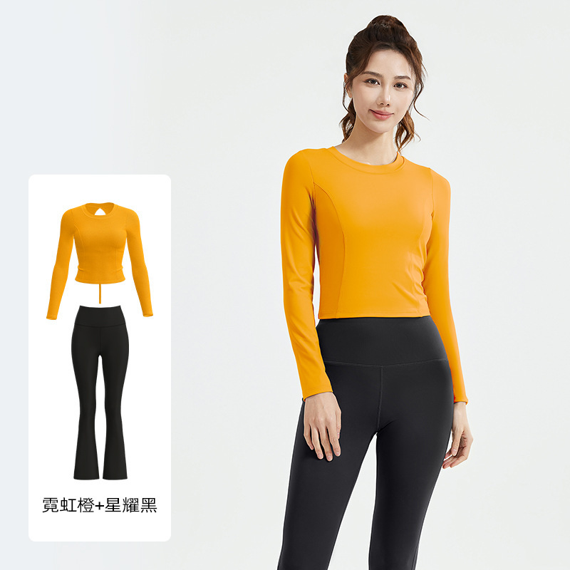 Juyi Tang nuevo conjunto de yoga para mujeres cuerdas de tirón de manga larga boquilla de entrenamiento para correr conjunto de fitness