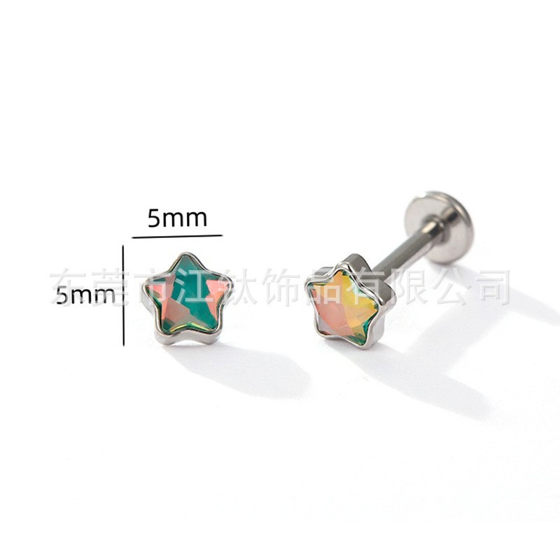 Silver pointed spike labret stud material detail