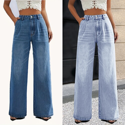 Bestselling European and American Women's Jeans Amazon Washed High Waist Loose Straight Leg Wide Leg Versatile Fashion