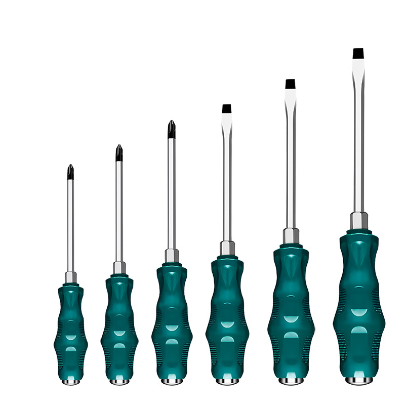 Destornillador genuino de vástago continuo, destornillador Phillips magnético ultra resistente, destornillador de impacto de cabeza plana extendido de grado industrial.