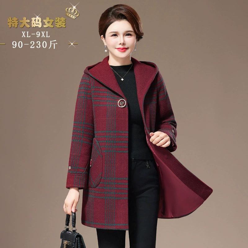 Клетчатое цветное шерстяное пальто для женщин среднего и длинного года плюс жир новый осенний и зимний элитный шерстяной шерстяной шатер