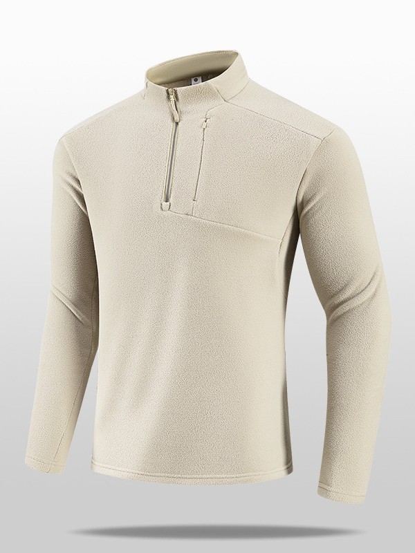Business casual men's stand-up collar fleece sweatshirt with half-zip design, warm and comfortable for autumn and winter, suitable as a base layer or for sports