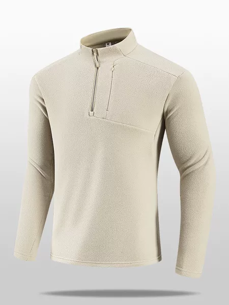 Business casual men's stand-up collar fleece sweatshirt with half-zip design, warm and comfortable for autumn and winter, suitable as a base layer or for sports