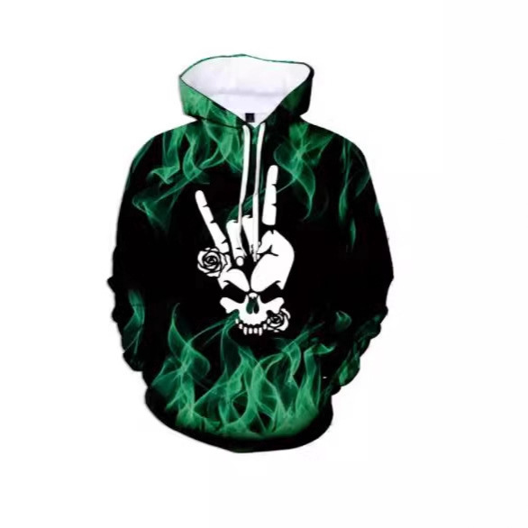 酷火焰-男士3D斗篷汗衫头骨印花嘻哈风格连帽卫衣
