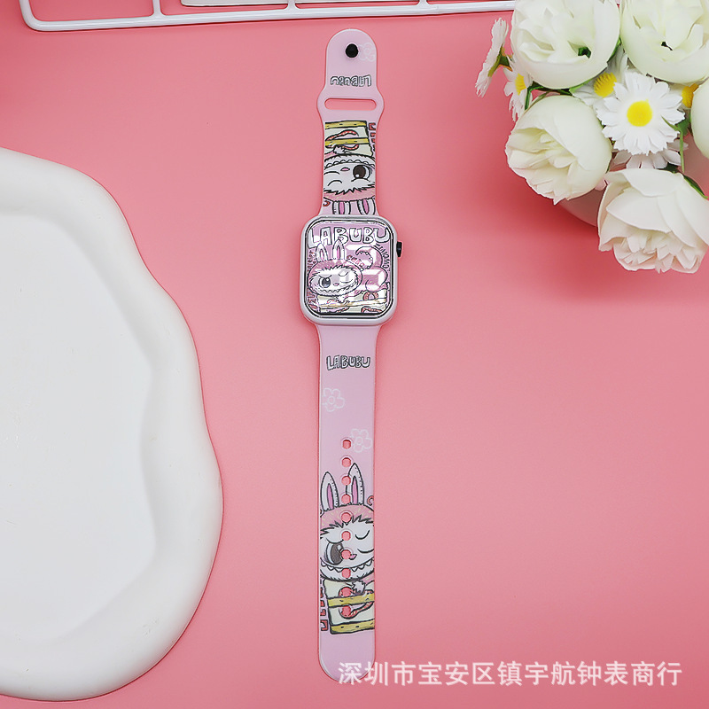 バブルマート LABUBU マカロンカラースクリーンホワイトライトシリーズブラインドボックス選択学生 LED 電子時計卸売|undefined