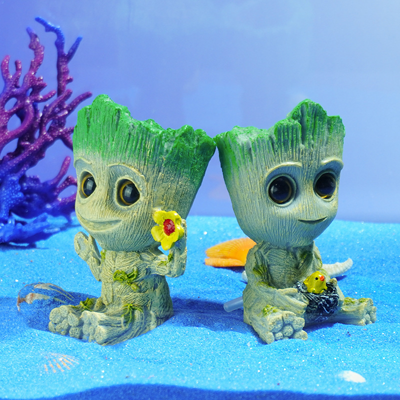 Pecera decoración DIY Galaxy guardia Groot maceta Nido de Pájaro resina árbol hombre Grut Tree Man mano Oficina