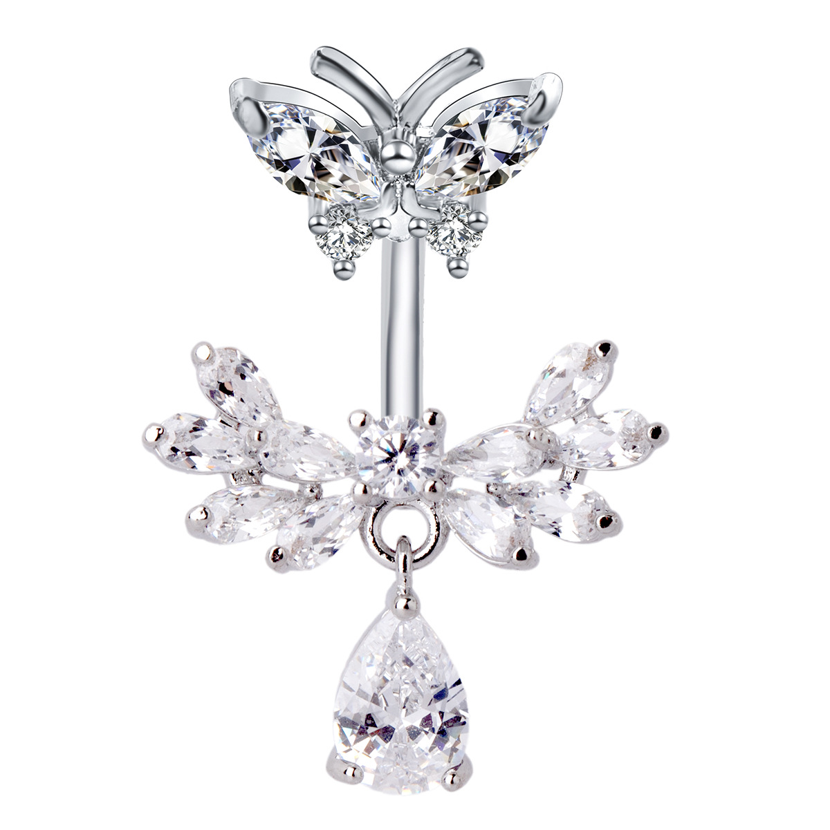 Piercing ombelico ultra brillante con ali d'angelo e zircone_voghion.com