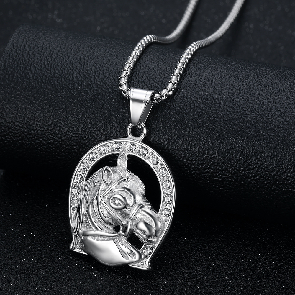 Solid Color Pattern Men's Gender Hip-Hop Solid Color 304 Stainless Steel Inlay Zircon Men's Pendant Necklace