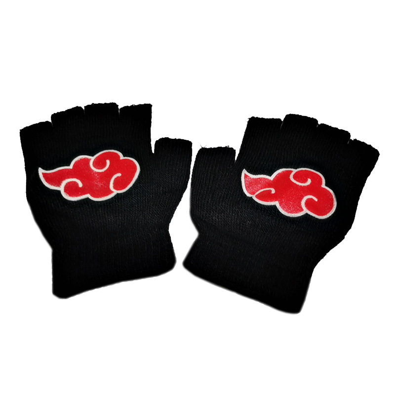 忍者手套 二次元周邊 宇智波木葉 紅雲標誌 保暖針織手套夜光批發