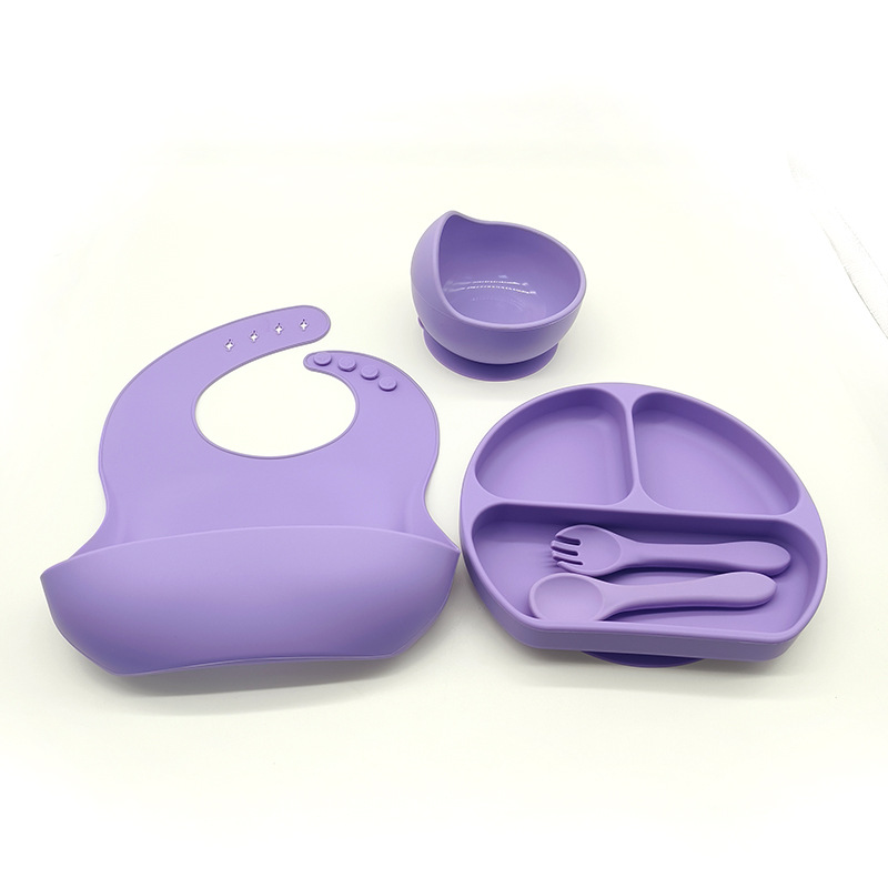 Complemento alimenticio transfronterizo para niños, plato de silicona, plato de suplemento alimenticio para bebés, plato de comida sonriente de seis piezas, vajilla para alimentación maternoinfantil al por mayor