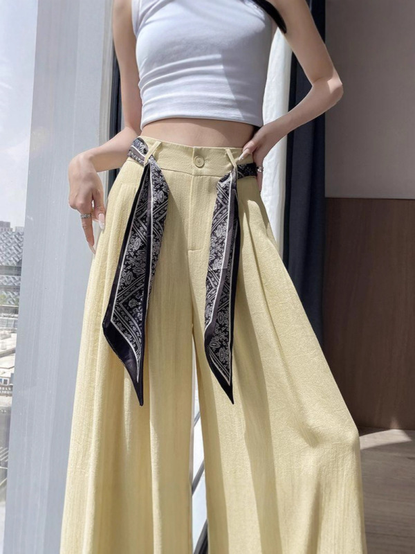 丝巾腰带垂感西装裤子女2025新款拖地直筒宽松休闲西装阔腿裤高腰|undefined