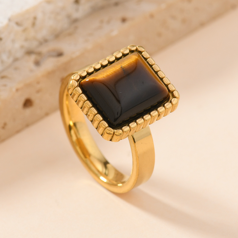 Europa y los Estados Unidos acero inoxidable transfronterizo joyería de fundición punto de onda rectangular anillo de piedra natural anillo de moda fabricantes de anillos de pareja image 10
