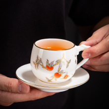 德化羊脂玉陶瓷个人杯主人杯家用咖啡杯把杯茶杯如意水杯白瓷杯垫