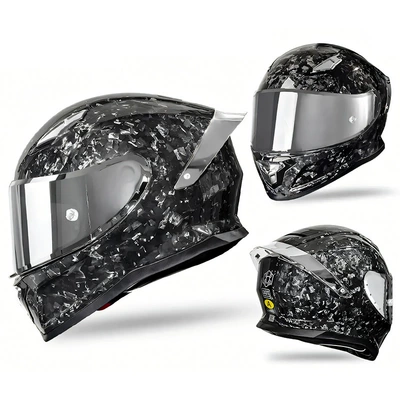Full-Face Motorcycle Helmet with 3C Certification, Motorcycle Safety Supplies - carbon-fiber-forging-moon-twilight-silver-m-head-circumference-55-56cm