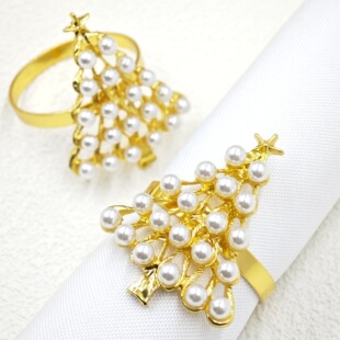 European and American Cross-Border Hot-Selling Popular Hotel Christmas Decoration Pearl Christmas Tree Napkin Ring Napkin Buckle Manufacturer Wholesale