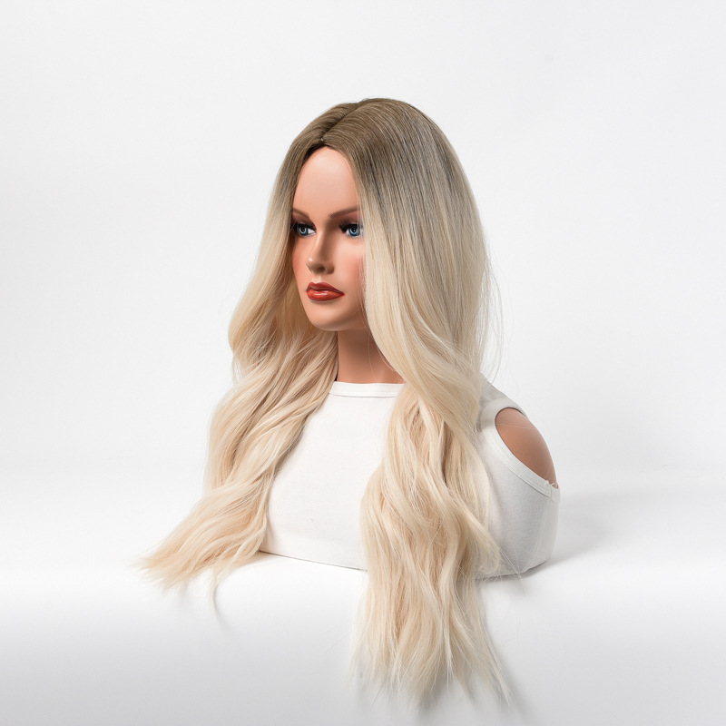 Parrucca sintetica ondulata con clip donna lunga ricci oro_voghion.com
