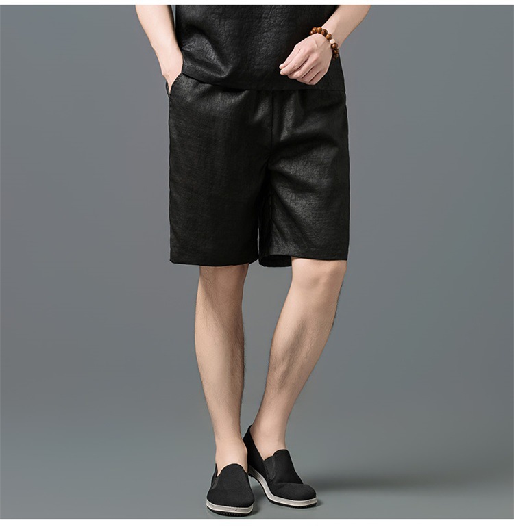 Quần short lụa vani nam rộng thùng thình, chất lụa mềm mát, phong cách giải trí mùa hè — Đen SPH8818 chi tiết 10