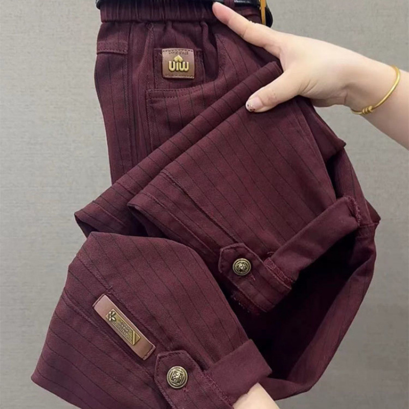 버건디 스트라이프 데님