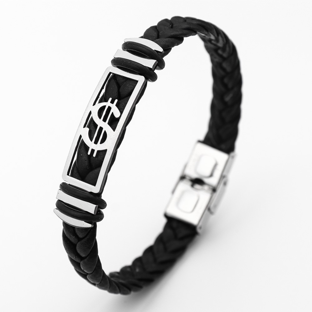 20g Weight Bangle Classification Leather Chain Material 1 Piece Quantity Holiday, Daily Occasion 304 Stainless Steel, Pu Leather Material Solid Color Pattern All Seasons Season Men's Gender Plating Design Retro, Punk Style Retro Punk Solid Color 304 Stainless Steel Pu Leather Plating Men's Bangle Men Cord & Leather Bracelets 1