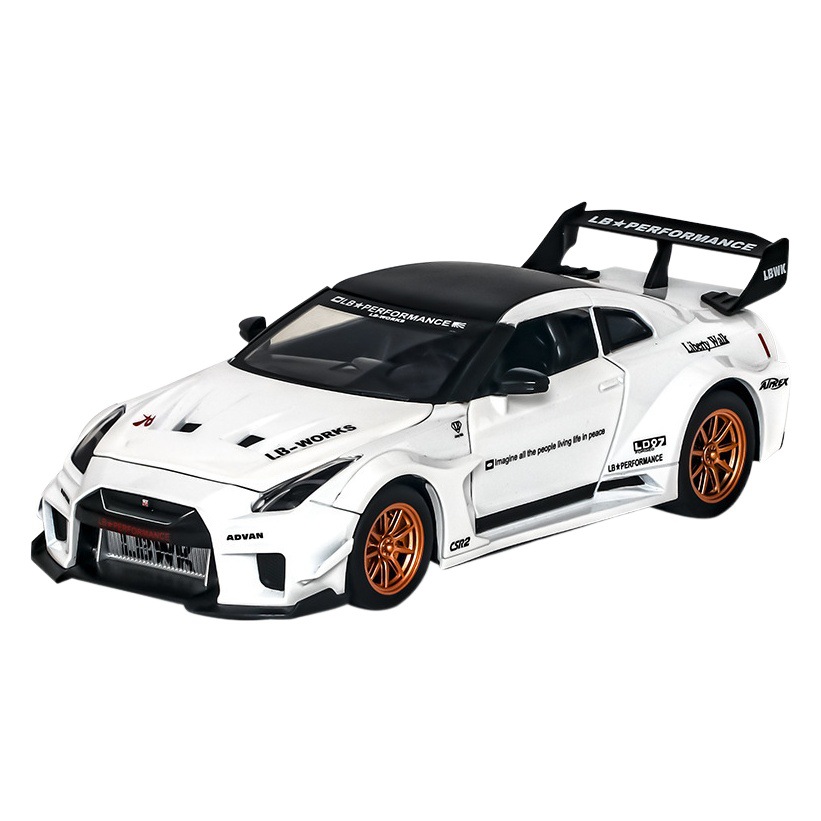 Negro modelo de coche de aleación Mamba 1 a 24 Nissan GTR coche deportivo Luz de sonido Tire hacia atrás coche de juguete modelo de música adornos