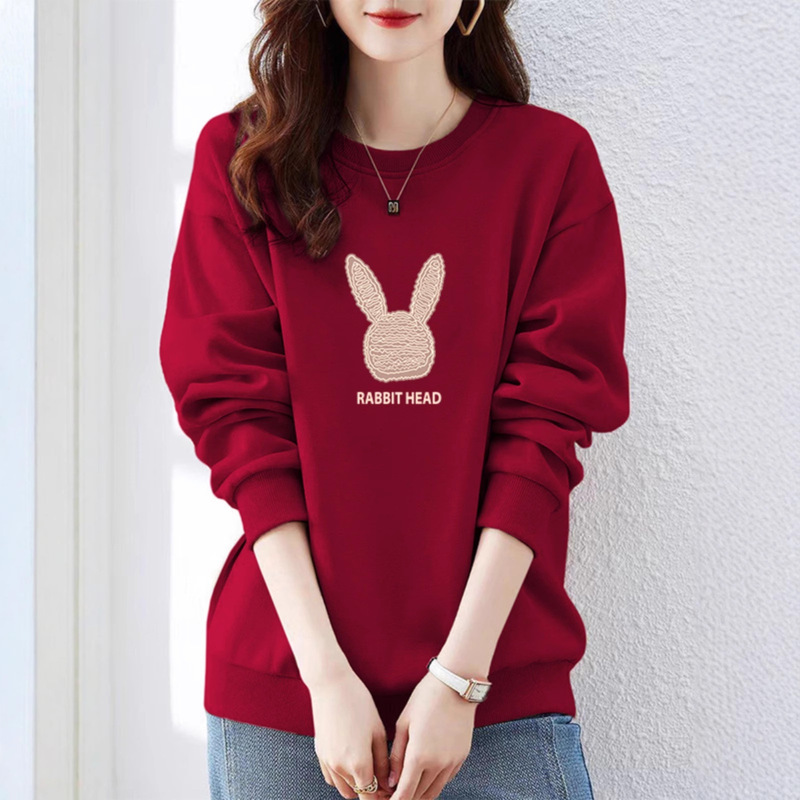 Hoodless Sweatshirt for Women, New Spring Thin Style, Pure Cotton, Loose Fit, Versatile, Plus-Size, Long-Sleeve Top, Slimming, Women's Winter Wear, Fleece-Lined