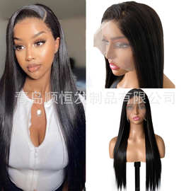 欧美假发黑色长直发13*4前蕾丝化纤高温日本丝头套lace front wig