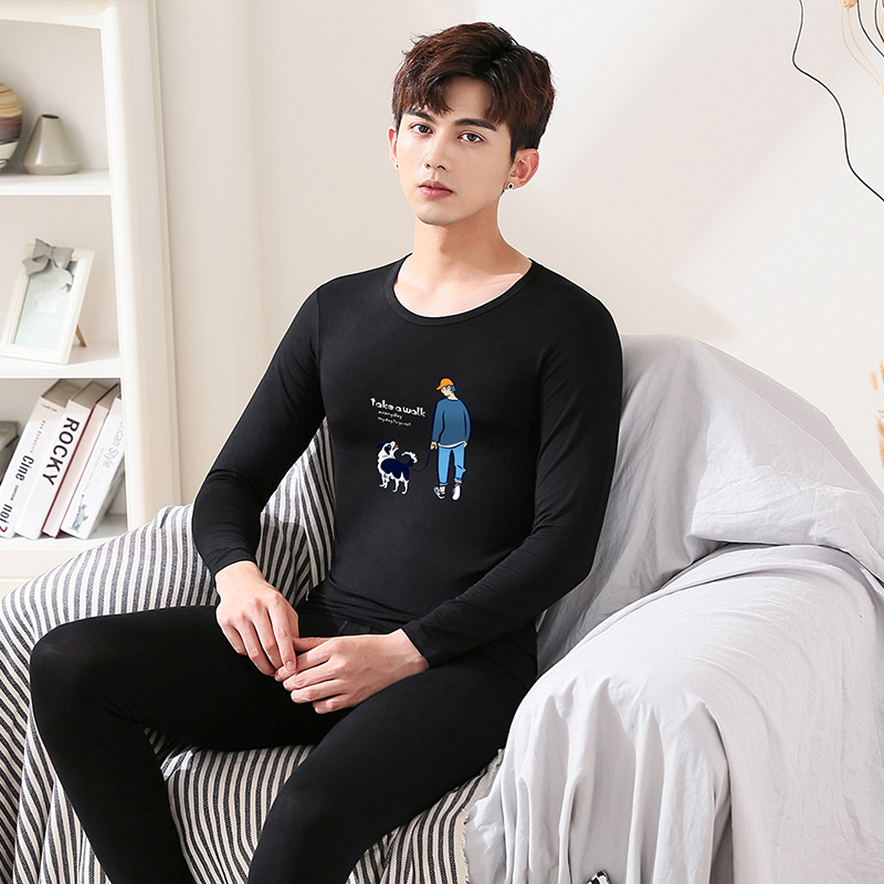 Men's thermal underwear set, base layer, cold protection, youth autumn clothes, long underwear, new style, student printed cotton Lycra