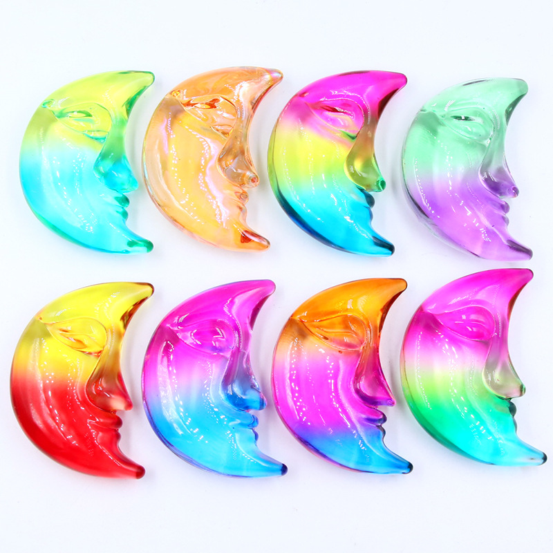 Engraved Moon Crystal Craft, 3-inch, Creative Plaything or Ornament, Electroplated Craft, Dual Face with Crescent and Human Faces, European and American Style