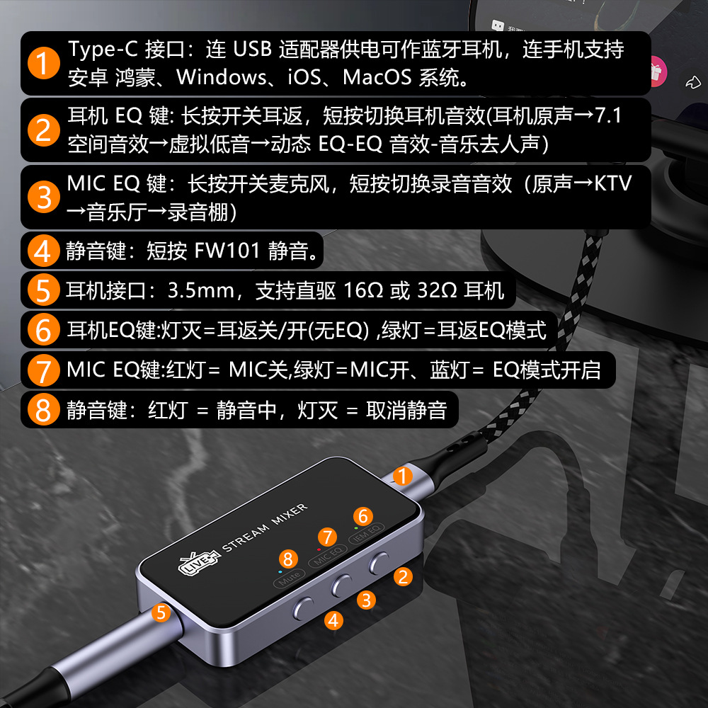 2025 nuevo adaptador de juegos 7.1 tarjeta de sonido espacio monitoreo de sonido de grabación en vivo tipo-c convertidor