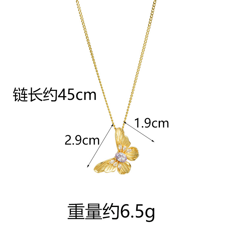 Nuevo anillo de oro antiguo chino de lujo ligero de textura de diamante collar de mariposa diseño conjunto de joyería no se desvanece