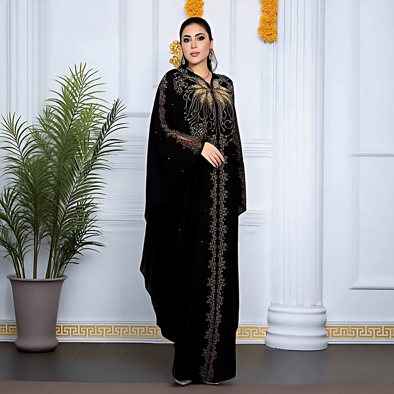 Cross-border Middle East Dubai Best-Selling Popular Long Robe Rhinestone Cardigan Dress 8869_ecoleips.com