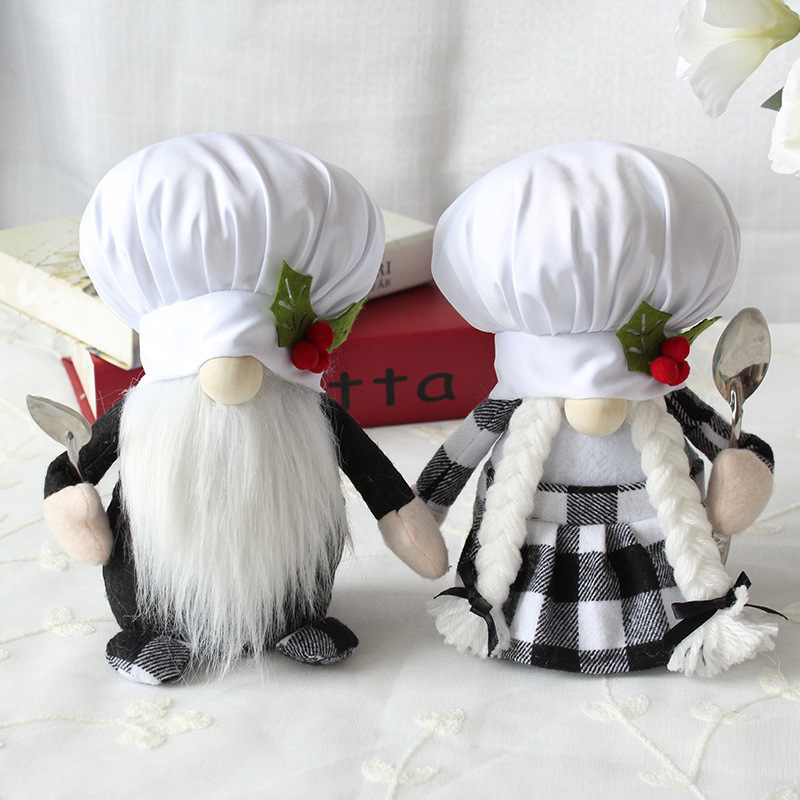 2022 cross-border new chef dwarf doll creative plush doll black and white plaid faceless doll manufacturers wholesale