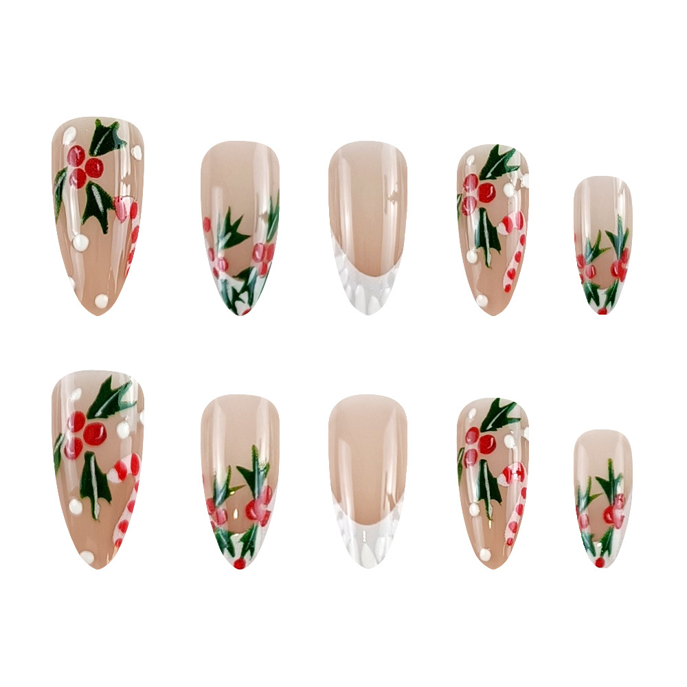 Comercio exterior Navidad relieve manicure tridimensional muletas de copo de nieve para usar uñas almendras 24 piezas de parche de uñas francés