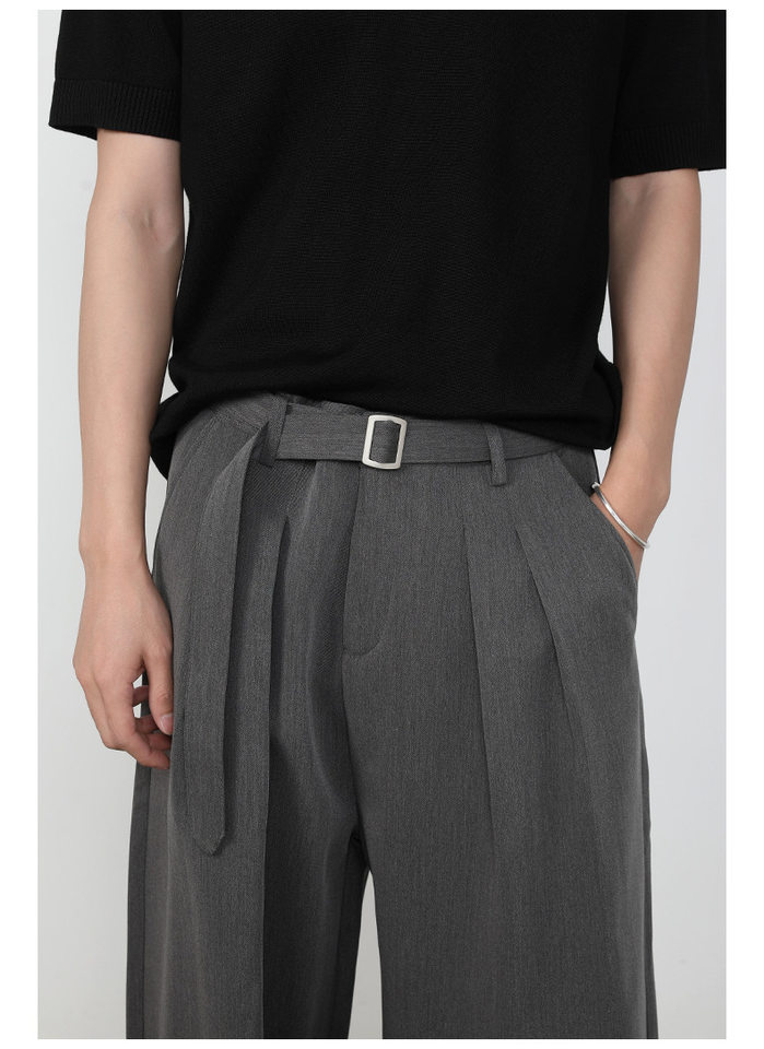 Quần tây nam dáng chữ A xếp ly đôi, cắt may 3D, vải rủ màu trơn, quần dài casual — màu xám, màu đen chi tiết 11